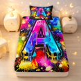 thumbnail image 3 of Manfei Neon Gradient Letter A Twin Sheets,Paint Splatter Bedding,Black,3-Piece,1 Flat Sheet,1 Fitted Sheet and 1 Pillowcase, 3 of 6