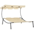 thumbnail image 2 of Outsunny Patio Double Chaise Lounge Chair, Outdoor Wheeled Hammock Daybed with Adjustable Canopy and Pillow for Sun Room, Garden, or Poolside, Beige, 2 of 9