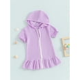 thumbnail image 2 of Suealasg Little Girl Swim Cover Up One-Piece Swimsuit Short Sleeve Zipper Rashguard Swimwear 1T 2T 3T 4T 5T 6T 7T 8T Kids Hooded Swimsuit Bathing Suit, 2 of 6