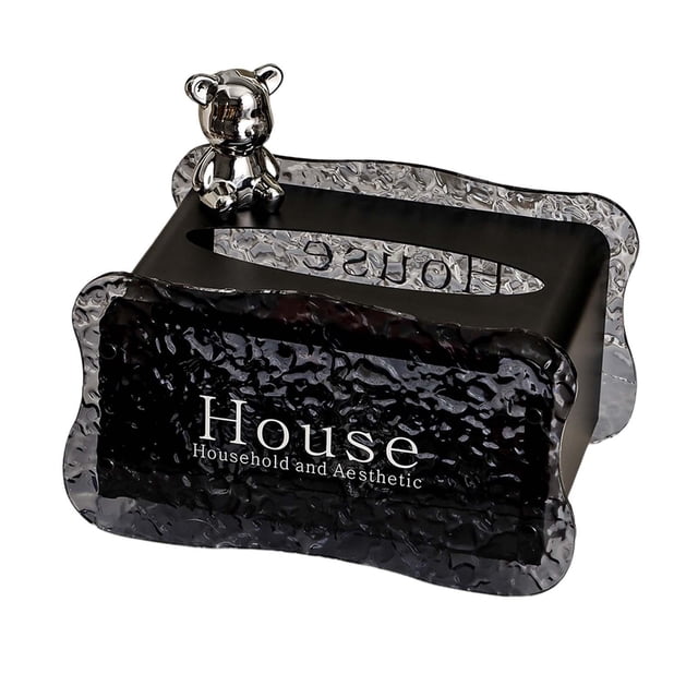 Dispensador de pañuelos rectangular creativo con tapa para caja de pañuelos faciales oso negro