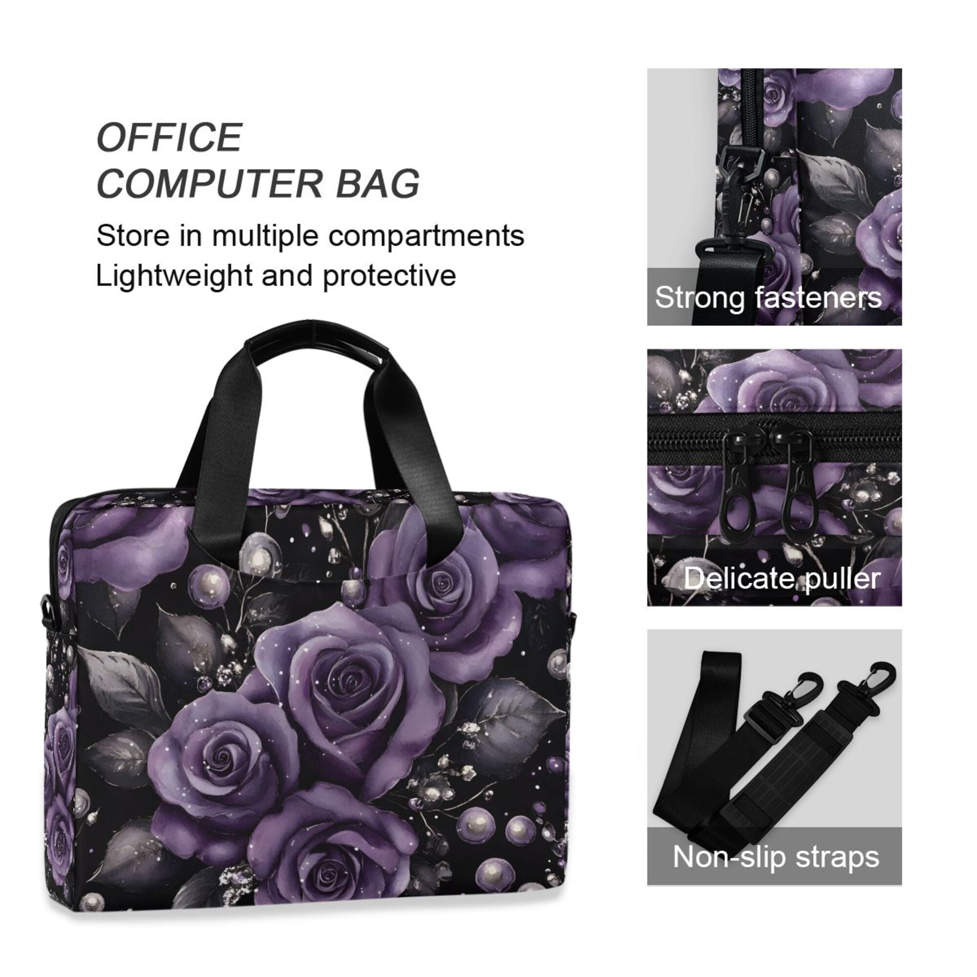 FORMRS 16" Laptop Bag Carrying Sleeve Case with Handle Travel Shoulder Briefcase, Purple Roses