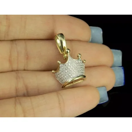 Moissanite White Cut Round Ct 2 Pendant Charm Crown Men's Plated Gold Yellow 14K