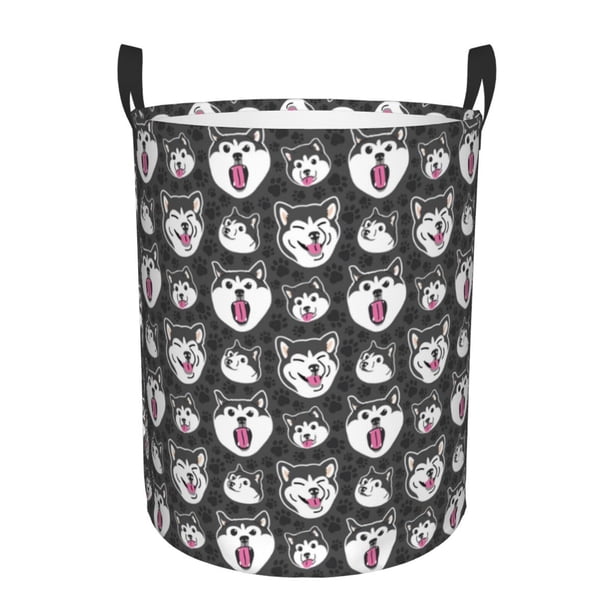Balery HUSKY Face Cesta de ropa redonda con asas, impermeable, independiente, para ropa, juguetes, dormitorio y familia-Small