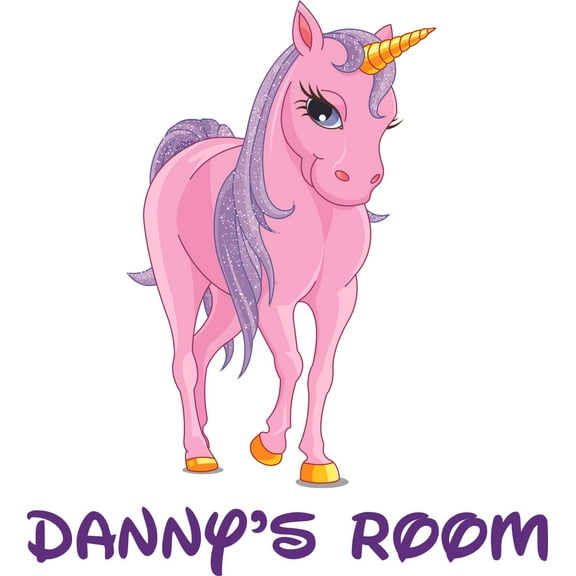 Cute Unicorn Pink Sparkle Cartoon Customized Wall Decal - Custom Vinyl Wall Art - Personalized Name - Baby Girls Boys Kids Bedroom Wall Decal Room Decor Wall Stickers Decoration Size (30x15 inch)