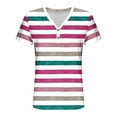 thumbnail image 5 of ZQUUVOU Womens 2025 T-Shirts V-Neck Button Stripe Short Sleeved Shirt V-Neck Tops(Hot Pink,L), 5 of 7