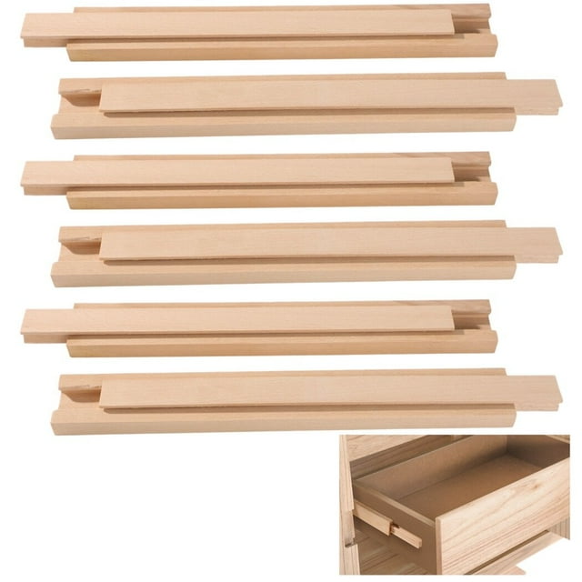 13.8 Inches Wooden Center Mount Drawer Slides, 6 PCS Classic Traditional Wood Center Guide Tracks, Bottom Mount with Slide Glides, Replacement Part for Drawers