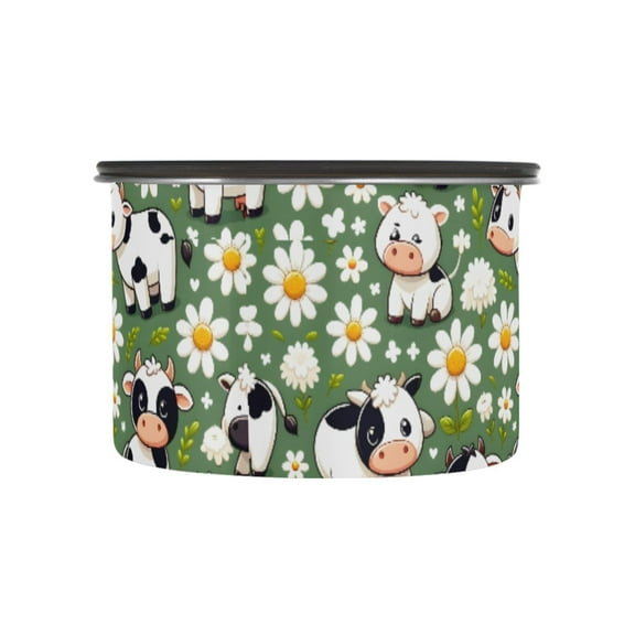Cute Cow Daisy Flower Airtight Coffee Bean Canister 17oz Food Storage Containers with Lids For Gournd, Tea, Sugar, Flour, Rice, Cereal, Candy Cookie Jar