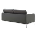 thumbnail image 3 of Contemporary Modern Urban Designer Living Room Lounge Club Lobby Loveseat Sofa, Faux Vinyl Leather, Grey Gray Silver, 3 of 4