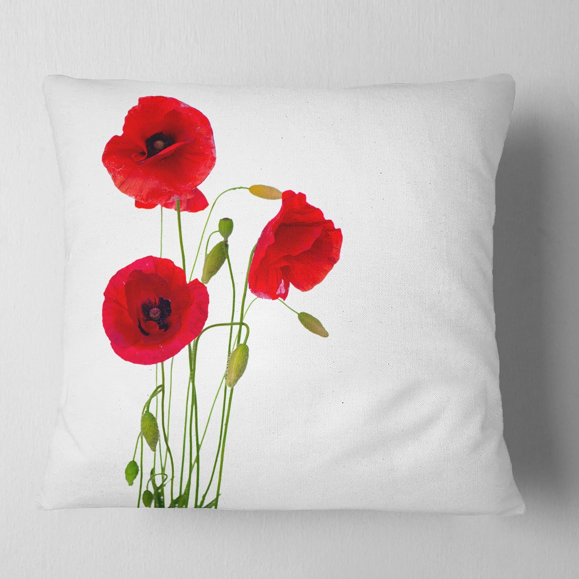 Designart Isolated Red Poppy Flowers - Floral Throw Pillow - 16x16