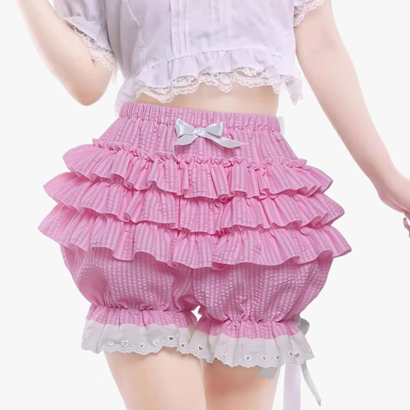 TrendOFT Cute Shorts for Women Tie Front Puffy Pants Shorts Casual Fashion Red L