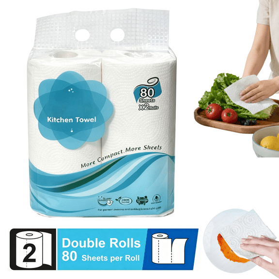 2-Ply Paper Towels(2 Rolls, 80 Sheets per Roll)