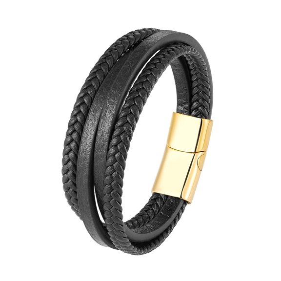 Fashion Simple Design Multilayer Leather Rope Hand Woven 316L Stainless Steel Magnet Bracelet Men's Jewelry