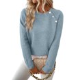 thumbnail image 2 of Wutalume Women's Casual Fashion Long Sleeve Solid Color Asymmetrical Button Down Knit Sweater Top, Unique Hem Design, Modern Pullover for Stylish Looks,Blue S, 2 of 7