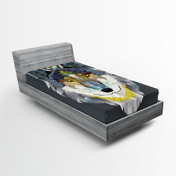 Ambesonne Animal Fitted Sheet, Wolf Coyote Portrait Art, Twin Size, Multicolor