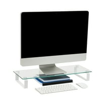 Mind Reader Monitor Stand, Contemporary, Desktop Organizer, Laptop Riser, Office, Glass, Clear
