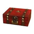 thumbnail image 2 of HongHeng Wooden Treasure Chest Storage Box with Lock, Antique Vintage Small Storage Box for Jewelry Organizer, Gift Box and Room Decoration, 2 of 6