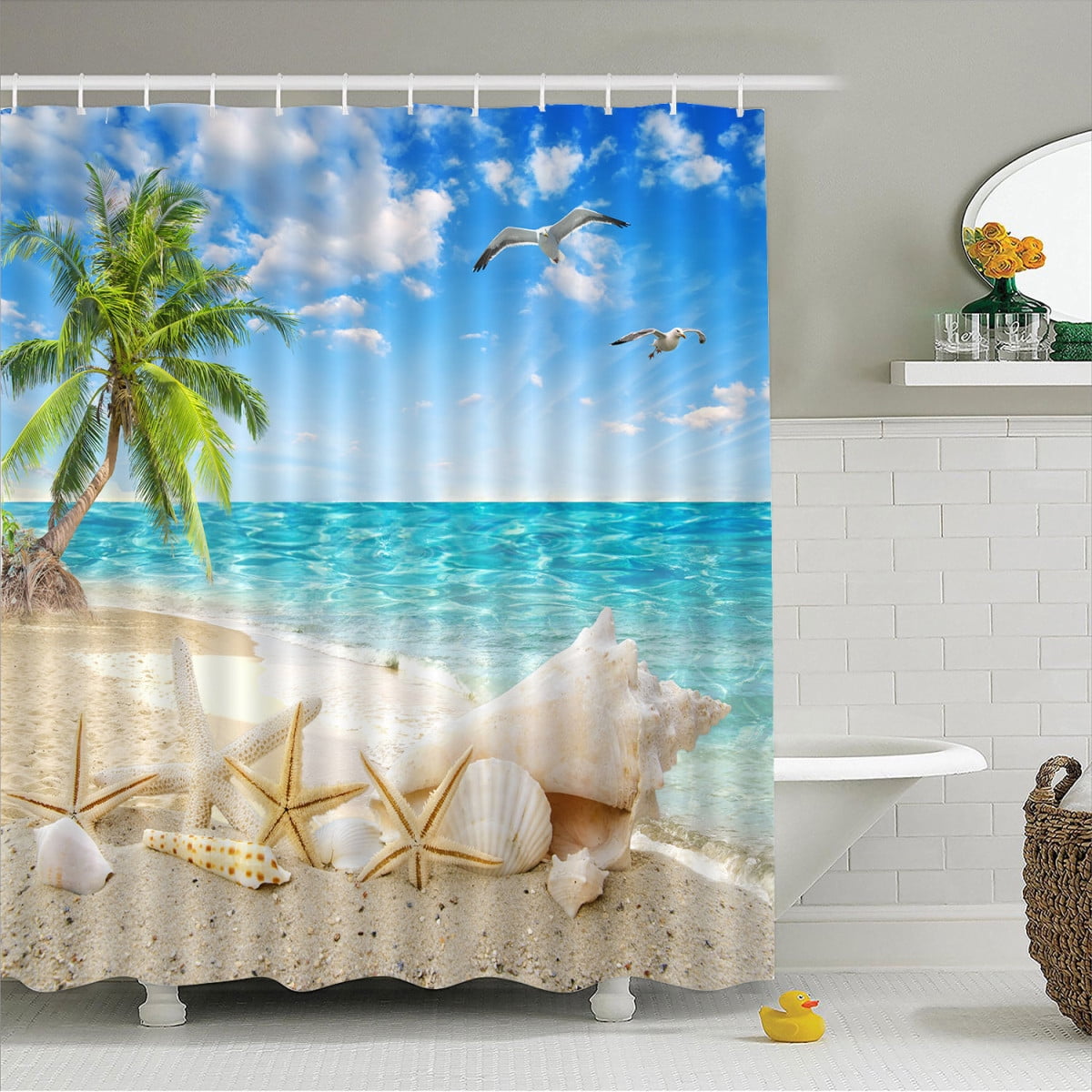 71x71 Coconut tree Seashell Summer Beach Style Waterproof 