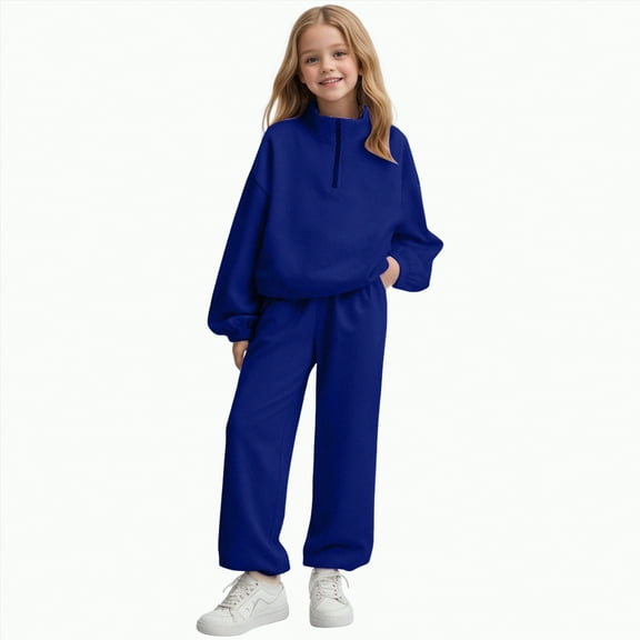 mgoYE Kids Sweat Suit Boys Clothes Long Sleeve Hooded Pullover Sweatshirt Pants 2pcs Fall Winter Outfit Set(Blue,8-9 Years)