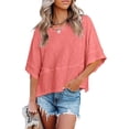 thumbnail image 4 of JUUNthy Womens Summer T-Shirt, Round Neck Loose Fit Short Sleeve Trendy Casual Blouse Khaki XL, 4 of 6