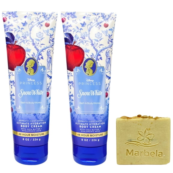 Bath & Body Works Limited Edition Princess Collection Snow White 2 Ultimate Hydration Body Creams with a Perfectly Peeled Bar Soap