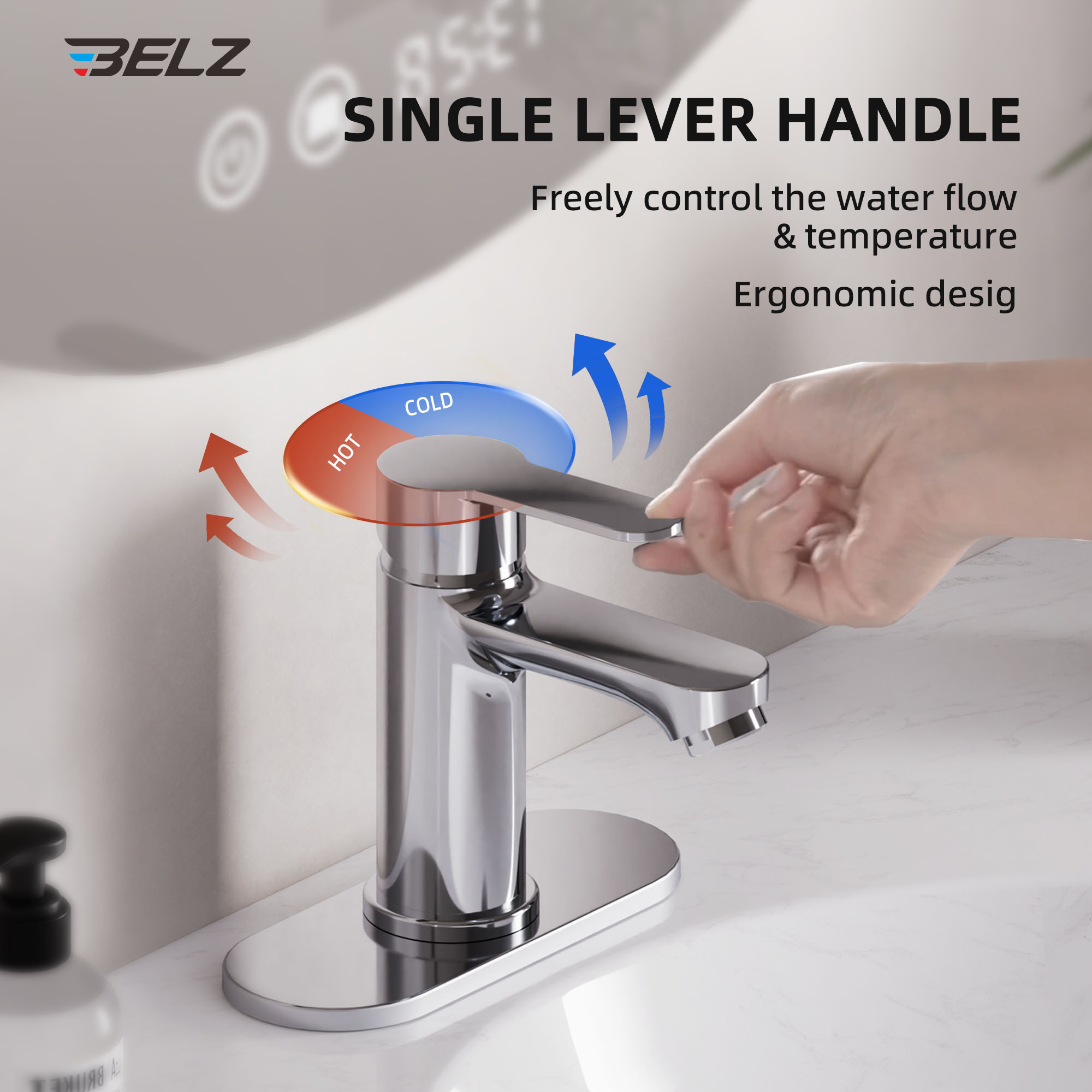 BELZ Bathroom Faucet Chrome Modern Bathroom Sink Faucet with Single Handle Suitable for 1 or 3 Holes,Supply Deck Plate and Hose