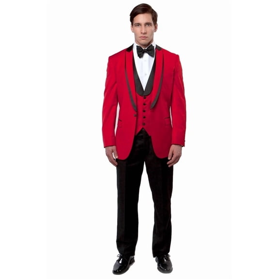 Men's Bryan Michaels Tuxedos Red Satin Trimmed Tuxedo with Peak Lapel 42 Regular