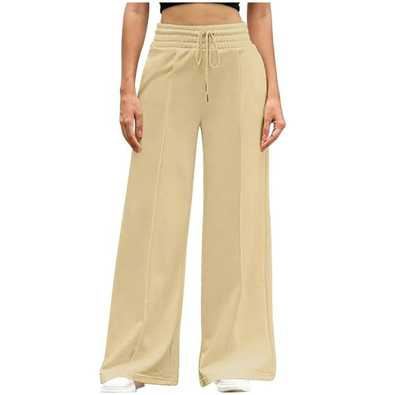ALLLIST Pants for Ladies Loose Wide Leg Lounge Pants Elastic Waist Beige Solid Knit Pants Pants Women