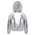 thumbnail image 5 of SiiRoh Kids Girls Hip Hop Hooded Jacket Sparkly Metallic Zipper Short Jacket Coat Outerwear Club Rave Performance Wear Silver 12, 5 of 5