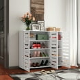 thumbnail image 3 of GAKMCIL 44" 5-Tier Shoe Storage Cabinet with 4 Adjustable Shelves Shoe Storage & 3 Ventilated Louvered Doors - Space-Saving Wooden Organizer for Entryway, Hallway (44.88"L x 13.23"W x 38.66"H)(White), 3 of 12
