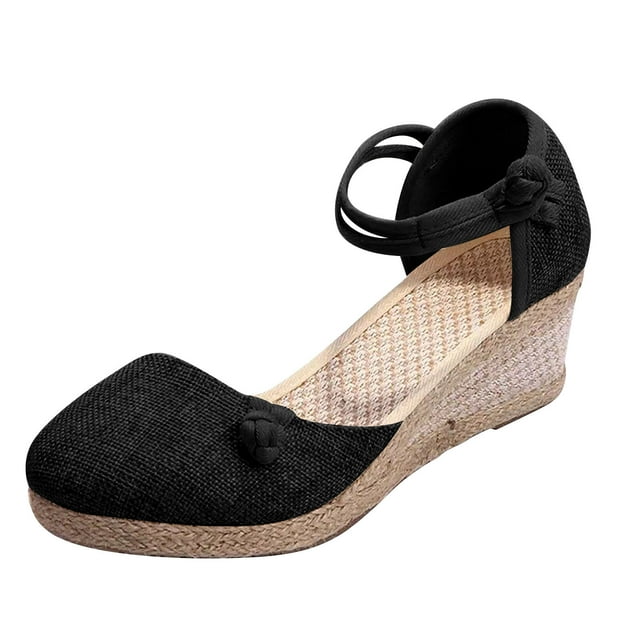 Liquidation yulier Espadrilles pour Femmes Bout Fermé Bride Cheville Sandales Habillées Plateforme Compensée Chaussures d'Été pour Femmes