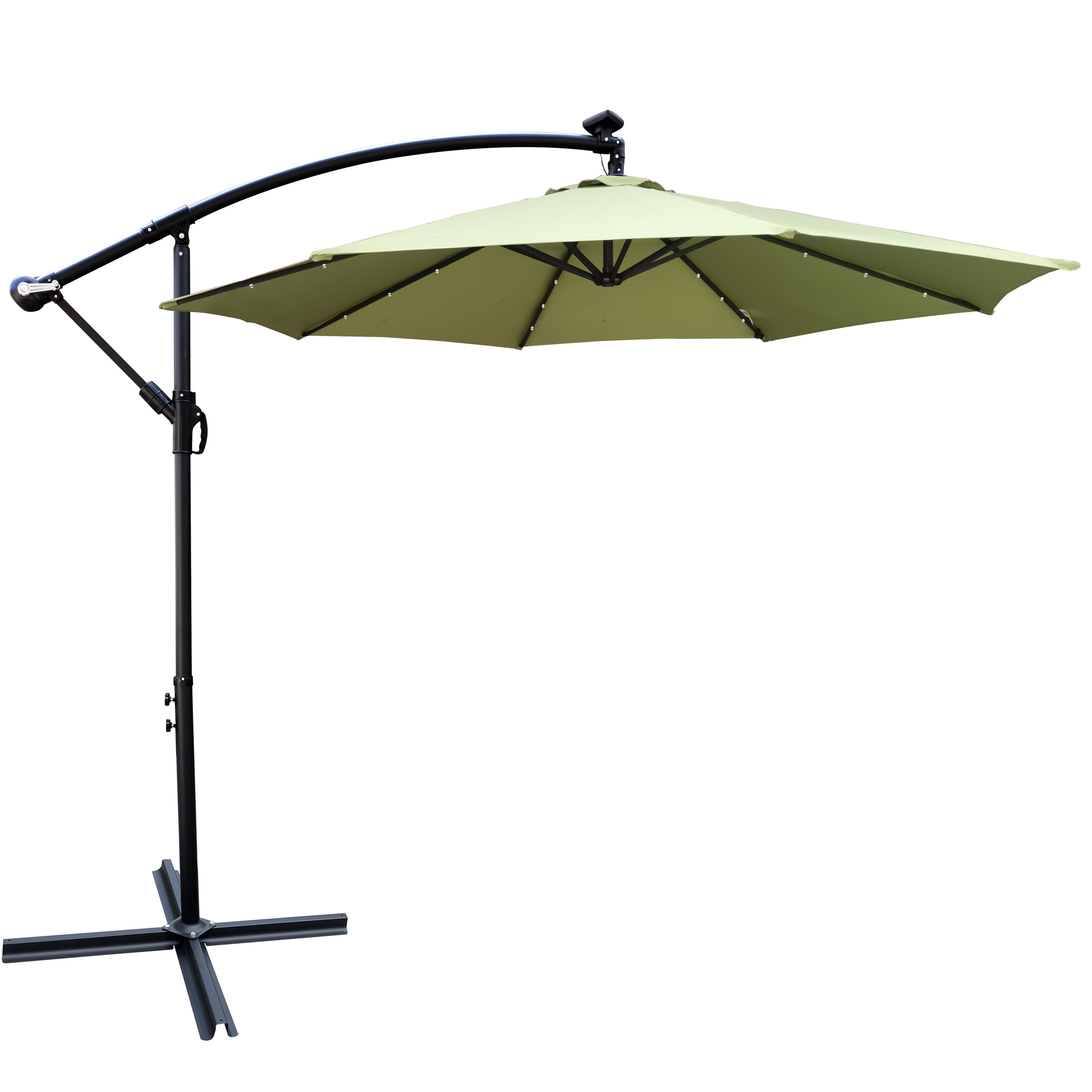 Jopath 10ft Patio Umbrella Solar Powered LED Lighted with Crank and Cross Base,Waterproof Market Umbrella for Garden Deck Backyard Pool Shade,Lime green