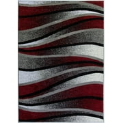 Waves Pattern Abstract Area Rug Carpet in Ivory Red Grey, 3x5 (2'7" x 4'11", 80cm x 150cm)