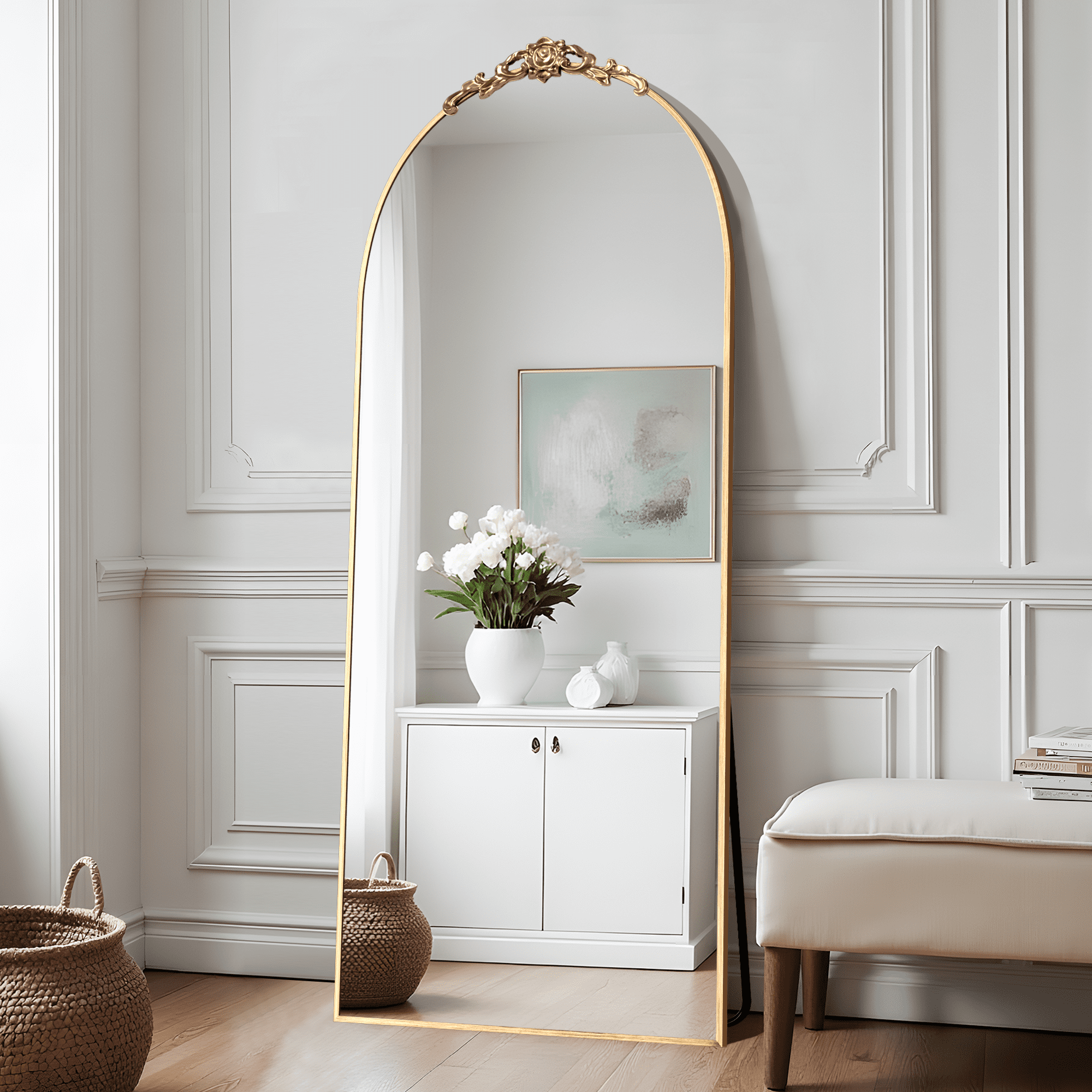 MAYEERTY 71"x 31" Oversized Full Length Mirror Arched Standing Floor Mirror Full Body Mirror, Gold