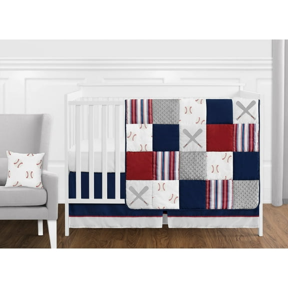 Sweet Jojo Designs Baseball Patch Red White and Blue 11 Piece Crib Bedding Set