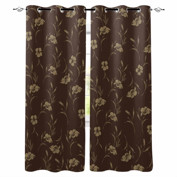 Brown Floral Black Out Curtains 84 Inch Long for Living Room, Vintage Spring Botanical Flowers Blackout Curtain Shade Thermal Insulated Window Curtains Grommet Drapes 42"x84" 2 Panels