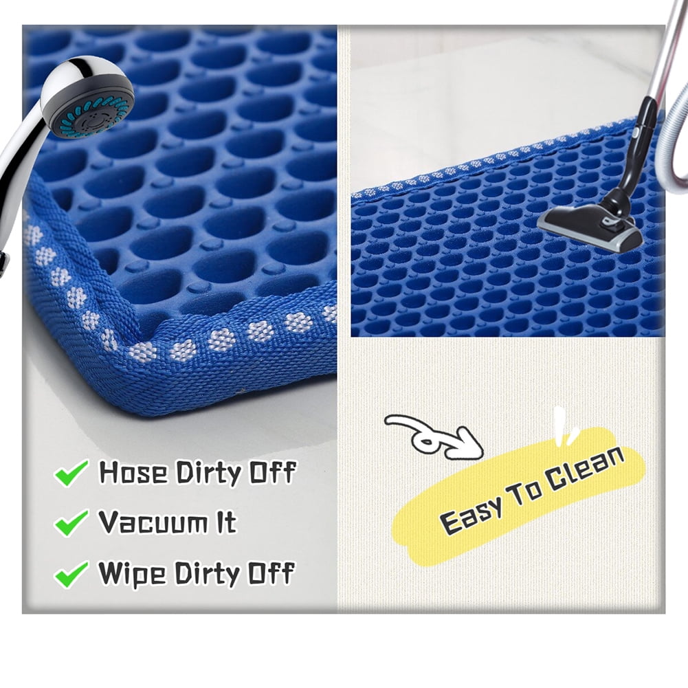 2-Layer Cat Litter Mat Litter Trapper Blue Traps Litter from Box, Soft on Kitty Cat Paws Honeycomb Double-Layer, Helps to Waste Less Litter on Floors Size 21" X 14" 2-Layer Cat Litter Mat Litter Trapper Blue Traps Litter from Box, Soft on Kitty Cat Paws Honeycomb Double-Layer, Helps to Waste Less Litter on Floors Size 21" X 14"