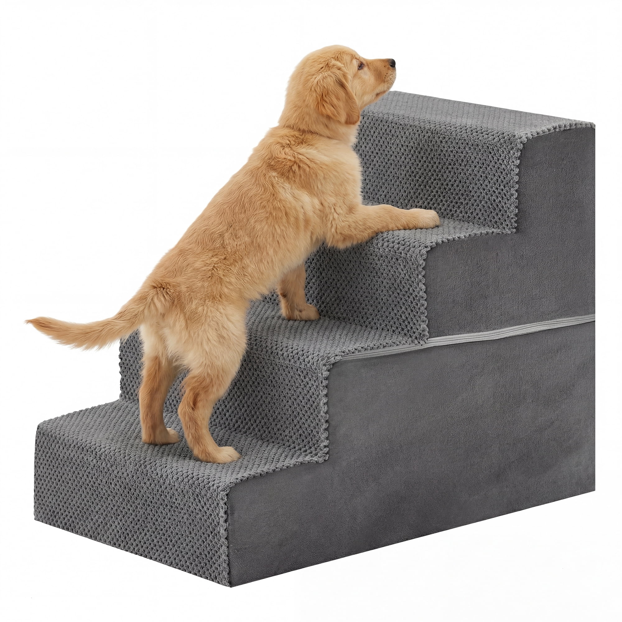 EDX 4-Step 18'' Tall Dog Stairs, Right-Angle Design, Non-Slip Foam Core, Easy Clean, Indoor & Outdoor Use for High Beds & Sofas