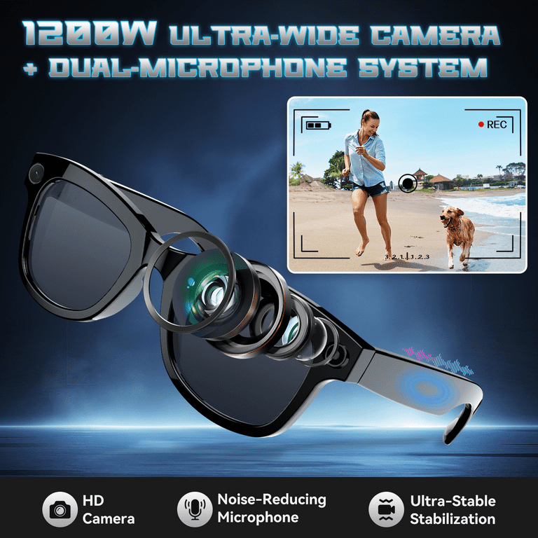 Lunettes Connectées Meacode AI – Assistant Vocal, Traduction, Appels Bluetooth, Caméra HD, 43g