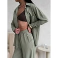 thumbnail image 2 of Women Casual Lounge Sets Long Sleeve Button Down Shirts and Wide Leg Pants Sets Tracksuit  Green S, 2 of 8