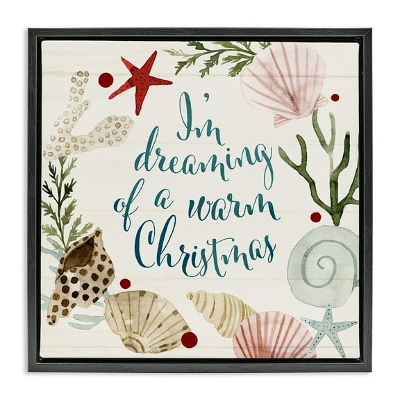 Stupell Industries Dreaming of Warm Christmas Phrase Holiday Painting Black Floater Framed Canvas Art Print Wall Art, 18 x 18