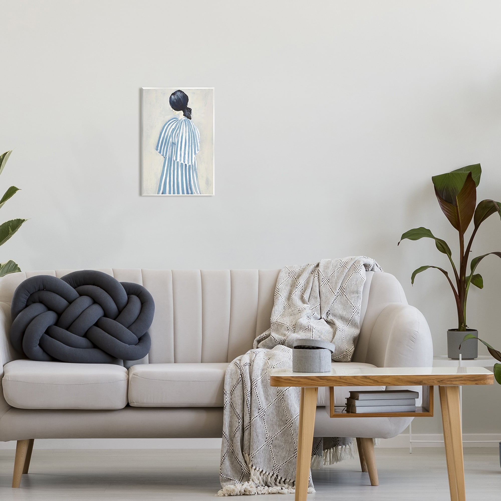 Stupell Industries Girl in Blue Striped Dress Beauty & Fashion Painting Unframed Art Print Wall Art, 10 x 15