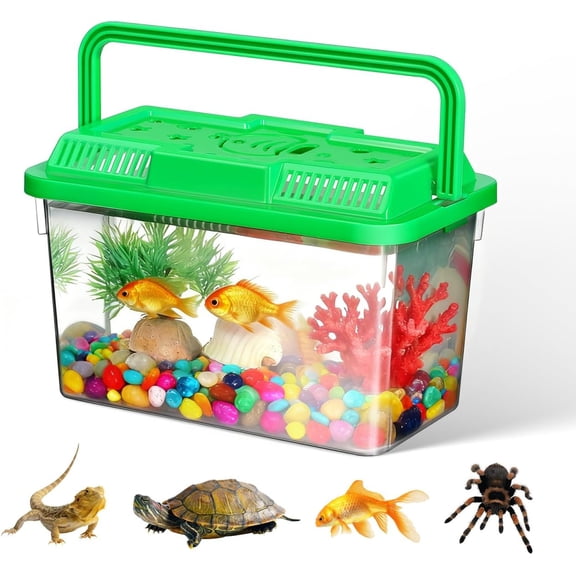 Portable Mini Plastic Fish Tank Clear Handheld Aquarium for Betta Fish Turtles and Reptiles Pet Carrier