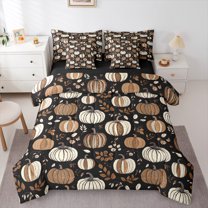 Manfei Cartoon Brown Pumpkin 7-Piece Bedding Comforter Set,Hello Fall King Bedding Sets,Autumn Harvest Bed Sheets For Teens,Breathable Home Decor Reversible