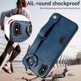 thumbnail image 6 of for iPhone X/XS Wallet Case with Card Holder, Hand Wrist Strap Loop Holder Kickstand, Finger Grip Ring PU Leather Double Buttons Shockproof Soft TPU Cover for iPhone X/XS, Blue, 6 of 10