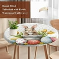 thumbnail image 3 of Easter Spring Round Tablecloth 45-54 Inch Round Fitted Table Cloth with Elastic Edge, Watercolor Bunny Egg Flower Tulip Floral Waterproof Table Cover Protector for Outdoor Picnic Party Dining, 3 of 6