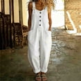 thumbnail image 2 of TEAJOPSUU Womens Denim Bib Overalls with Pockets Sleeveless Adjustable Strap Casual Wide Leg Rolled Hem Jean Jumpsuits for Daily Vacation White, 2 of 6