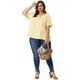 thumbnail image 3 of Plus Size Blouse for Women Self Tie Neck Lace Hollow Out Ruffle Short Sleeve Tops Yellow Cream 1X, 3 of 7