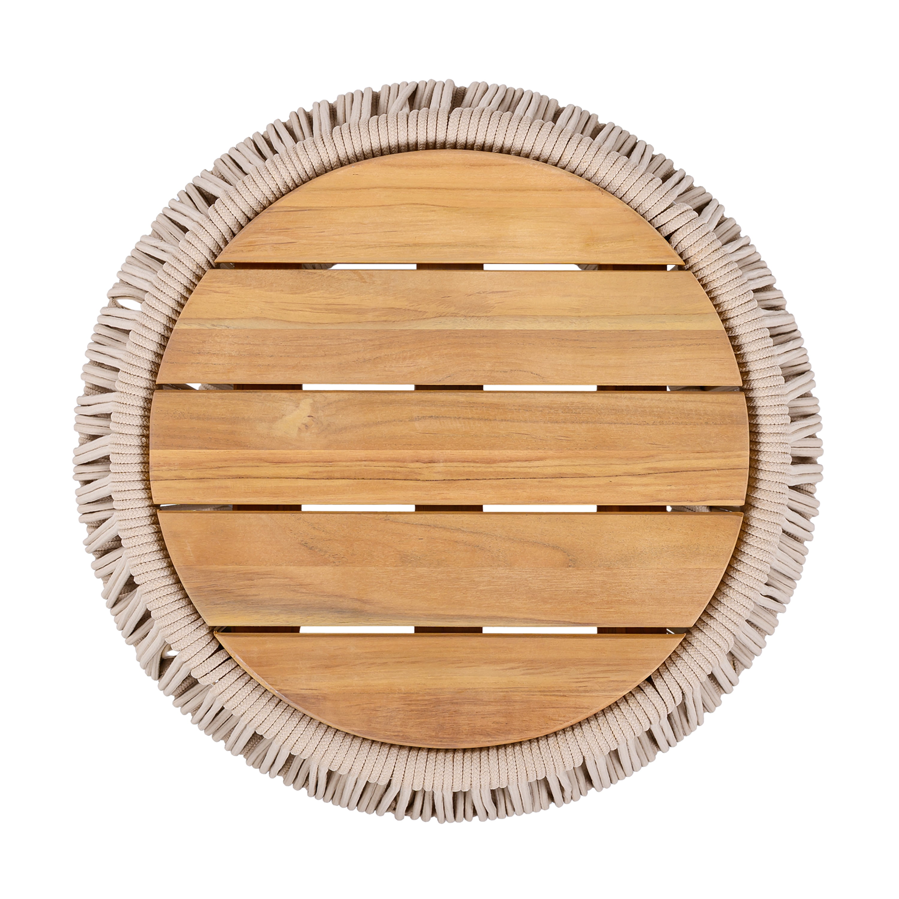 Side Table, Outdoor Acacia Wood Table with Beige Rope Base for Patio Balcony Garden, Teak