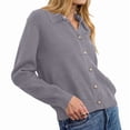 thumbnail image 3 of Women Lapel Collar Sweater Button Up Open Front Fall Knit Jackets Cute Long Sleeve Button Down Cardigan Gray L, 3 of 7