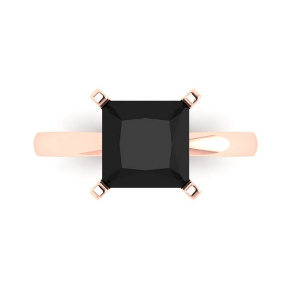 Solitaire Engagement Ring for Women - 3ct Natural Onyx in 14K Rose Gold Promise Ring
